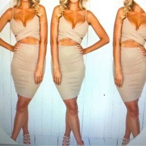 ROSEBULLET WOMENS NUDE MINI BODYCON DRESSIN SIZE 8